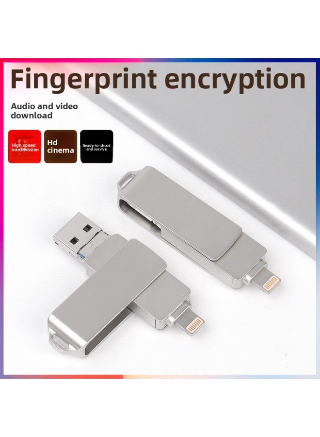 Mobile Phone U Disk OTG Three-in-one Metal Rotating USB For Apple Android Lettering LOGO Gift 32GB 1TB-Color:Silver-Capacity:256GB - Image 3